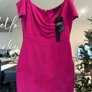 Symphony Fuchsia Off-Shoulder Mini Dress from LUXO Boutique